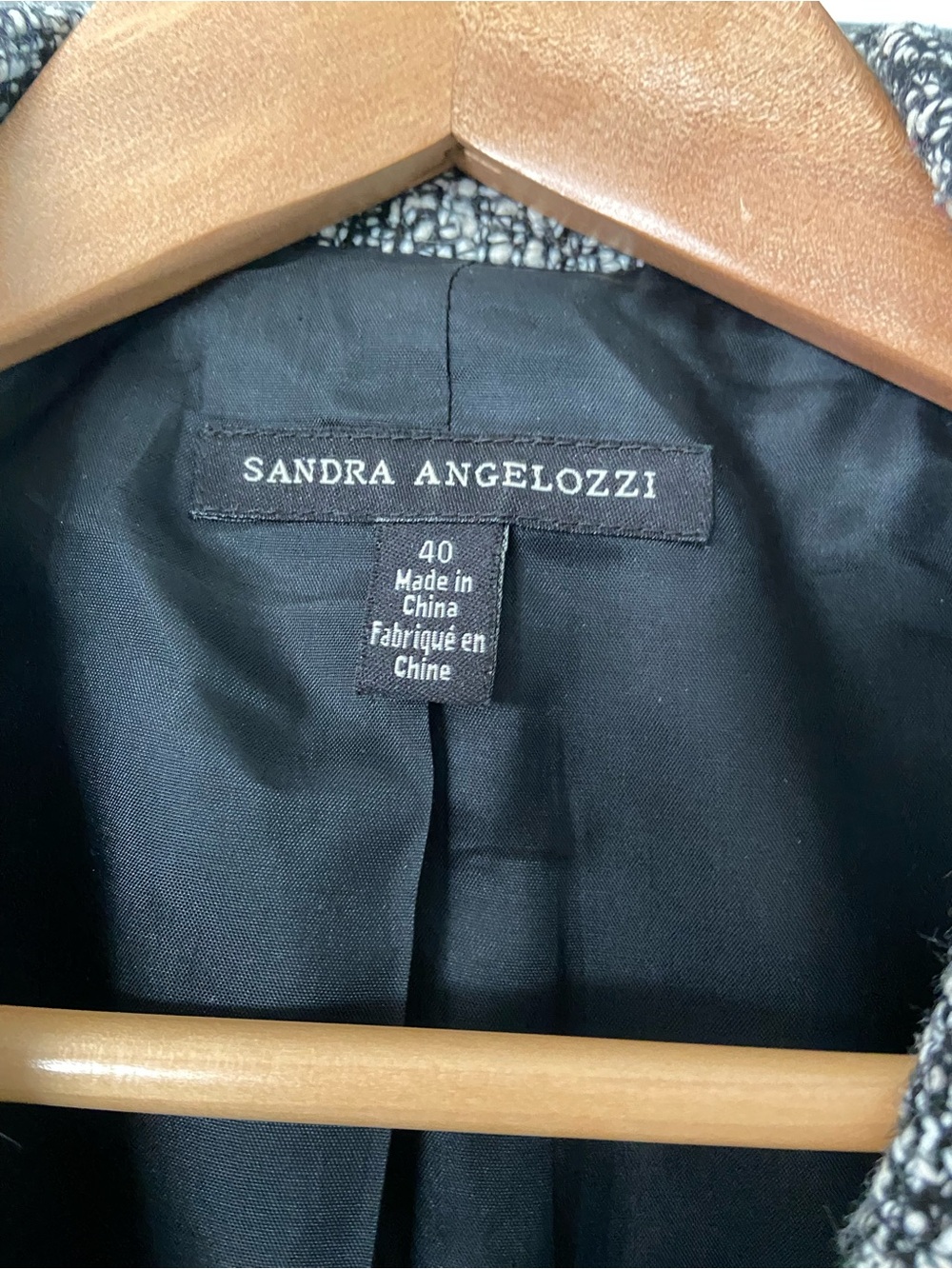 SANDRA ANGELOZZI Wool Blend Tweed Blazer Black White Tailored Jacket US 8 EUC - Picture 4 of 9
